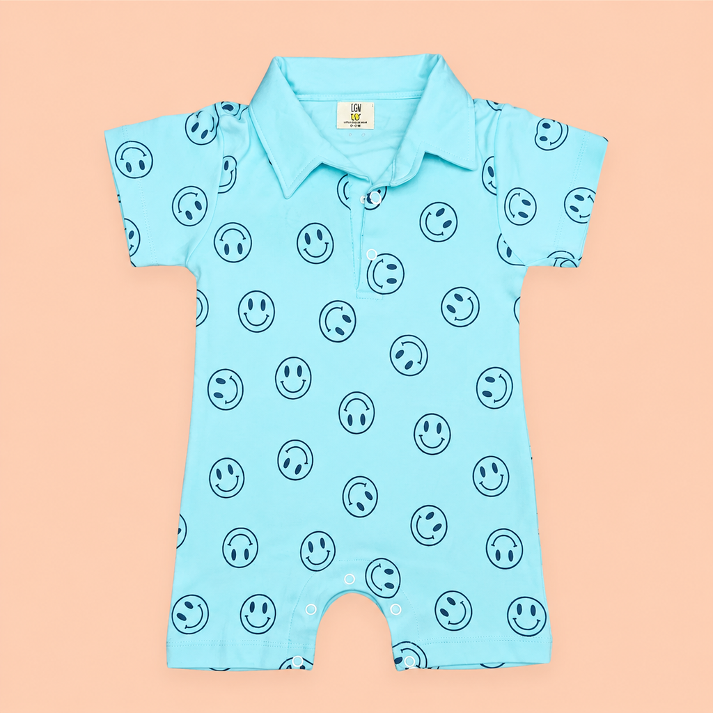 Playful Smiles Cotton Polo Collar Romper
