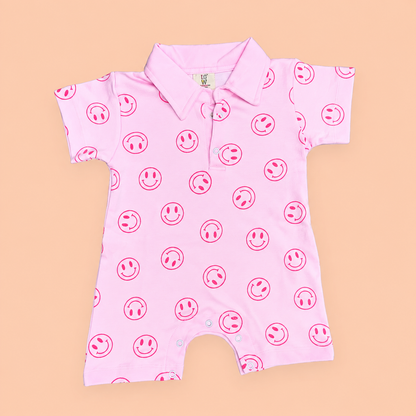 Playful Smiles Cotton Polo Collar Romper