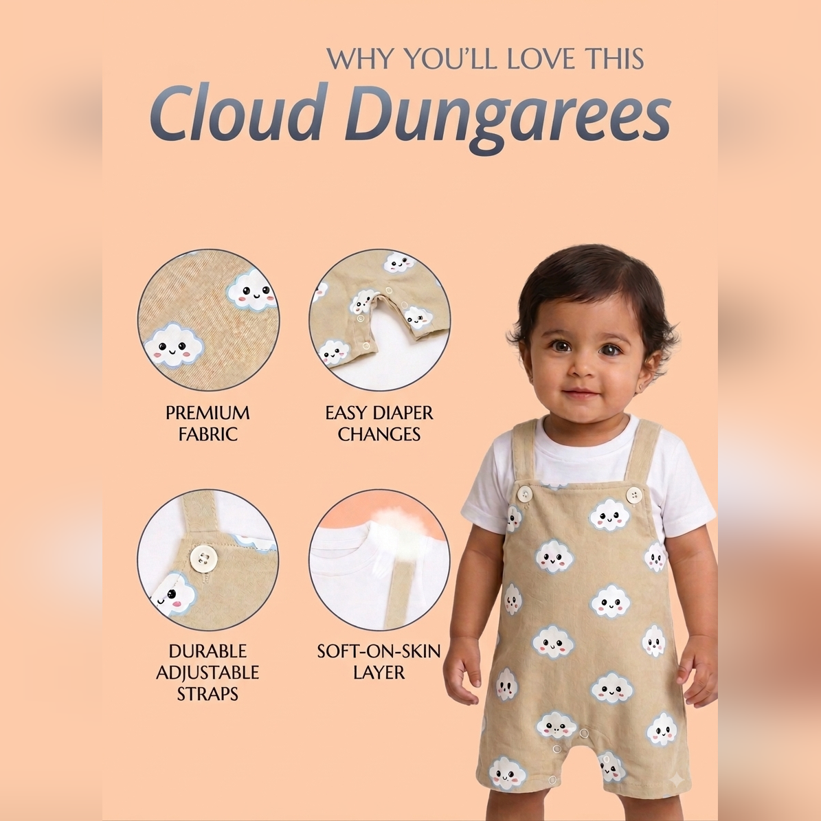 Happy Clouds 2-Piece Dungaree & tee
