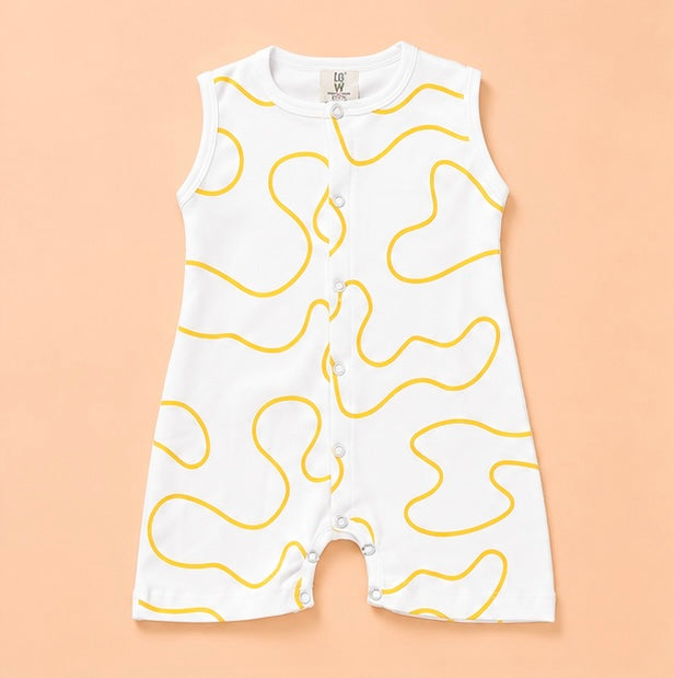 Wavy Line Printed Cotton Romper