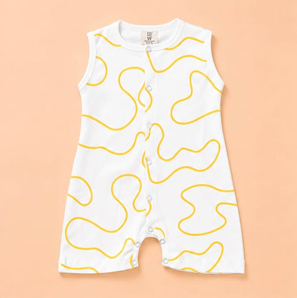 Wavy Line Printed Cotton Romper