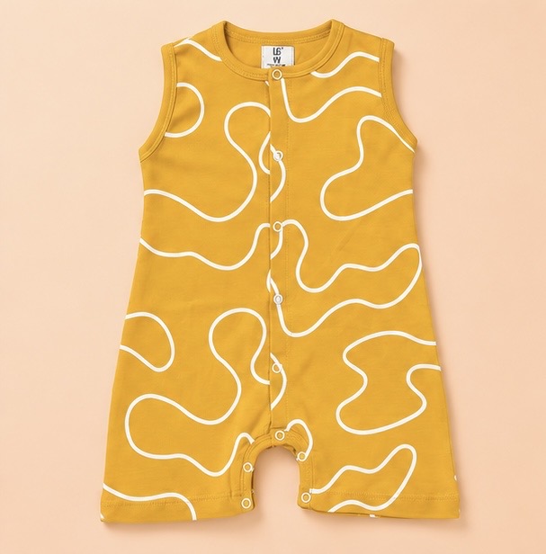 Wavy Line Printed Cotton Romper