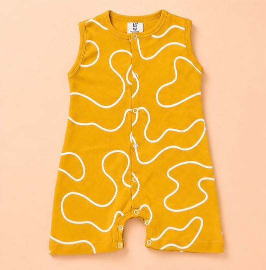 Wavy Line Printed Cotton Romper