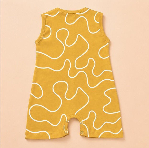 Wavy Line Printed Cotton Romper