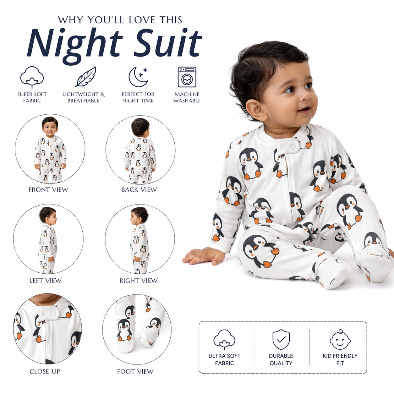 Penguin Romper with footies