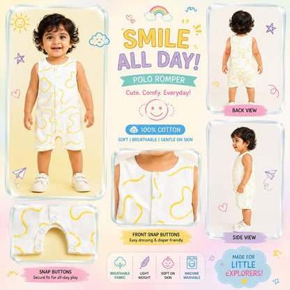 Wavy Line Printed Cotton Romper
