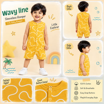 Wavy Line Printed Cotton Romper