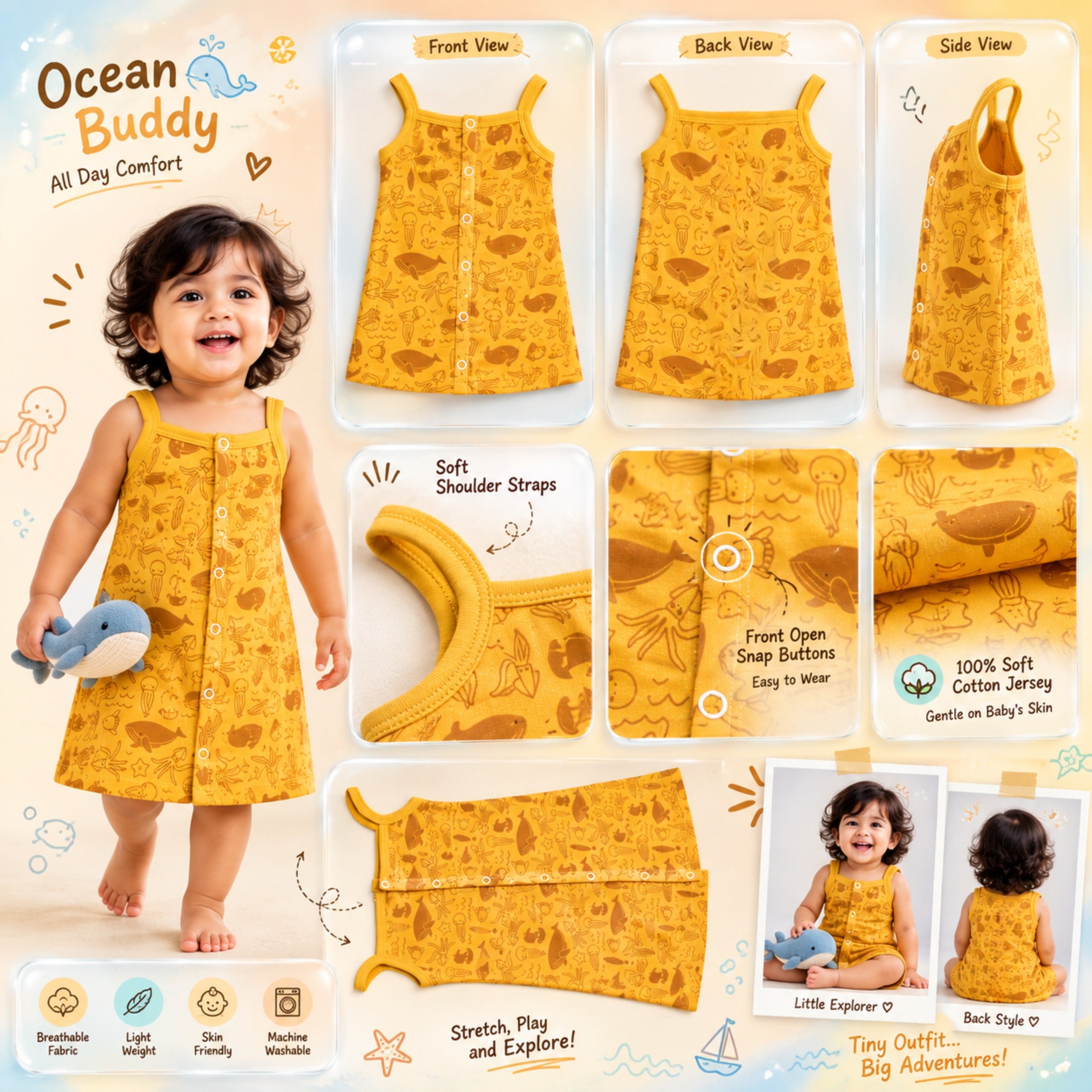 Ocean Life Front Button Cotton Frock