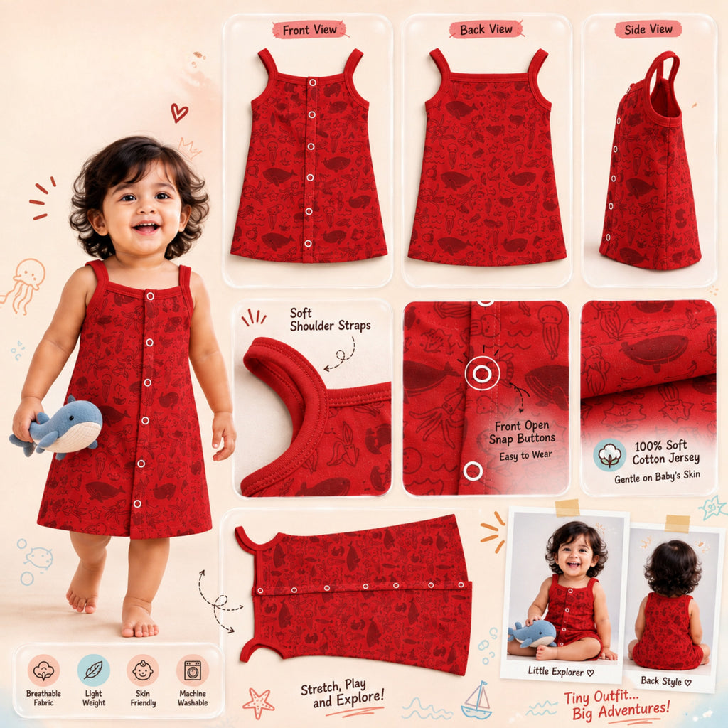 Ocean Life Front Button Cotton Frock