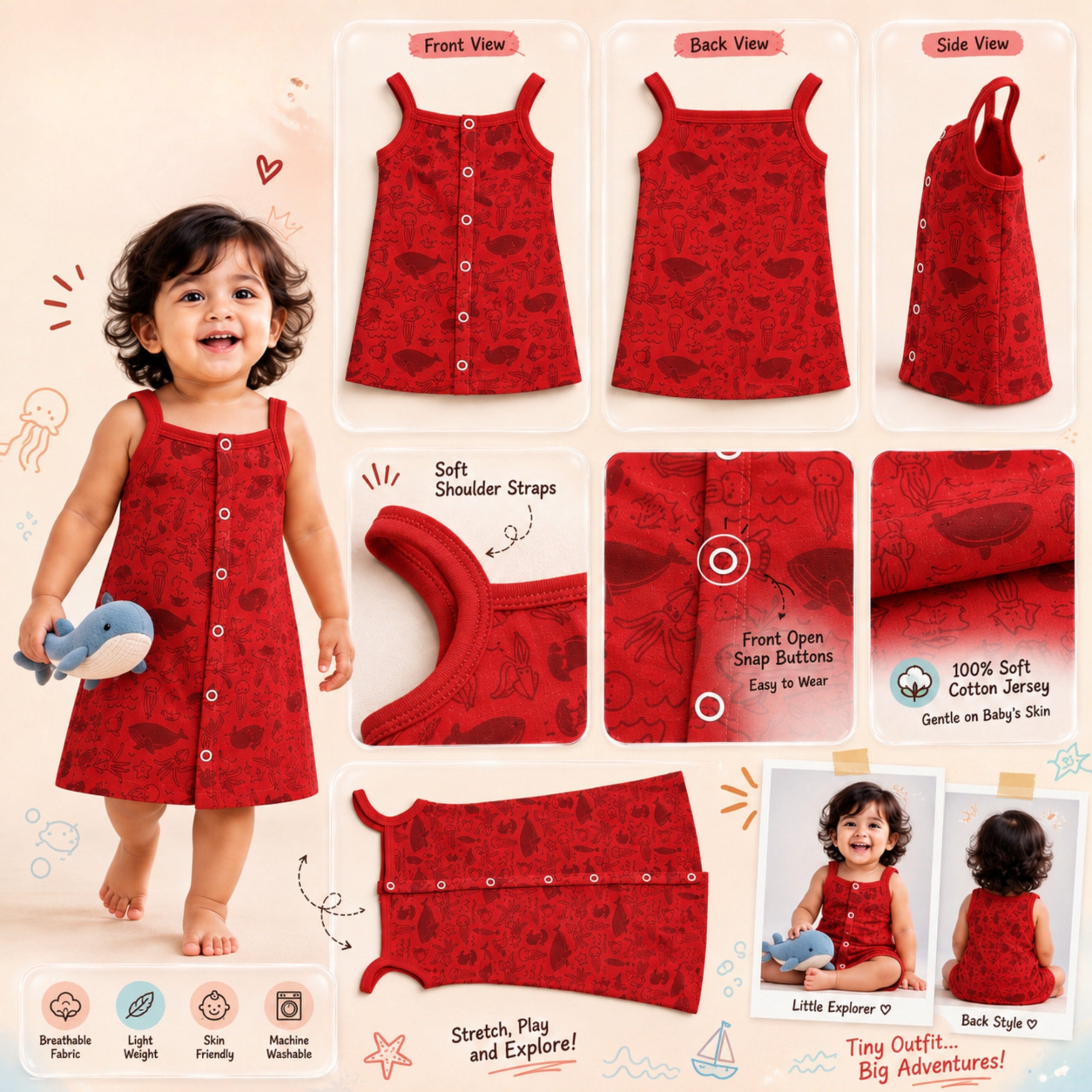 Ocean Life Front Button Cotton Frock