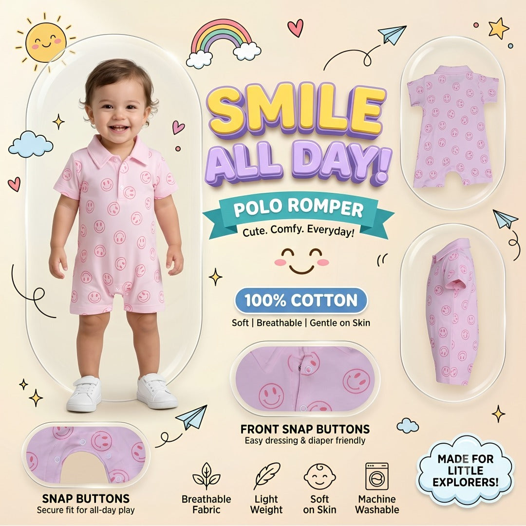 Playful Smiles Cotton Polo Collar Romper