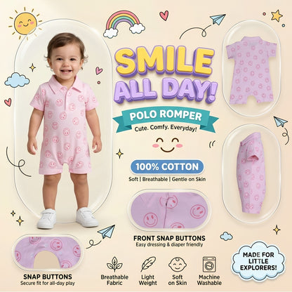 Playful Smiles Cotton Polo Collar Romper