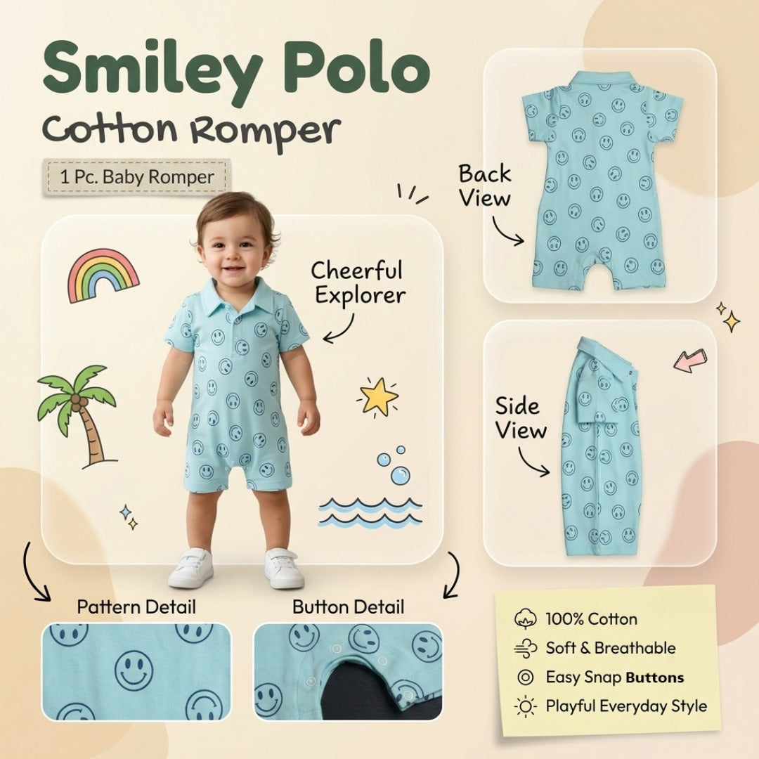 Playful Smiles Cotton Polo Collar Romper